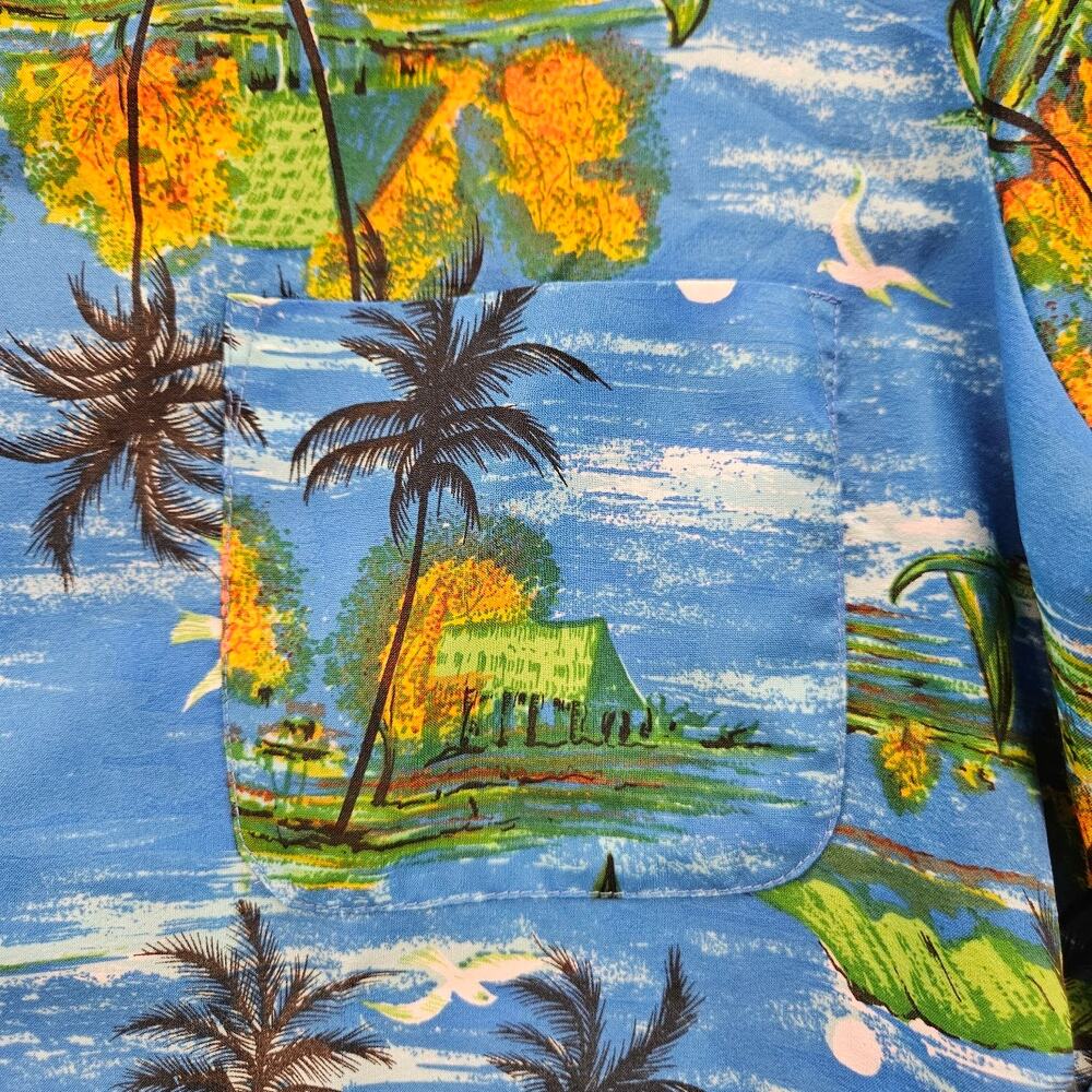 HAWAIIN LUAU | Shirt Short Sleeve Mens Resort Vacation Surfing Cabanacore VTG - Picture 5 of 12